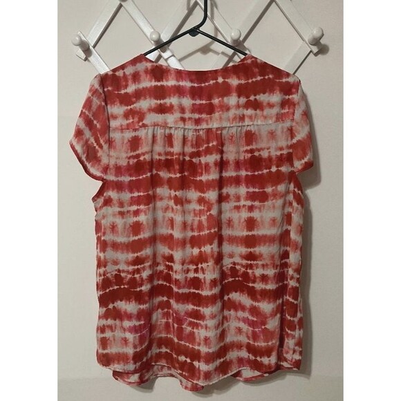Torrid Women’s Size 0 (Large) Red & White Tie-Dye V-Neck Cap Sleeve Blouse Tunic - Picture 4 of 9